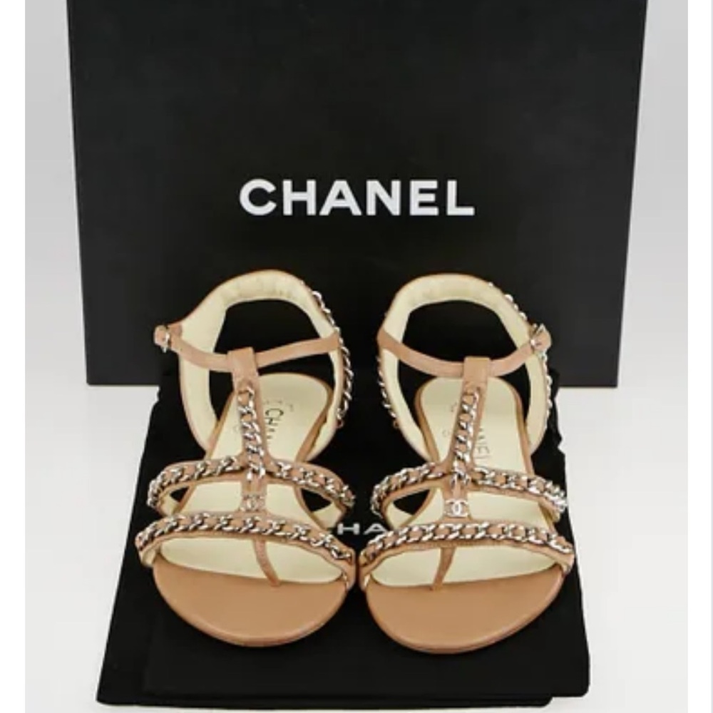 Chanel Lambskin Sandals Nude Beige Gladiator 39